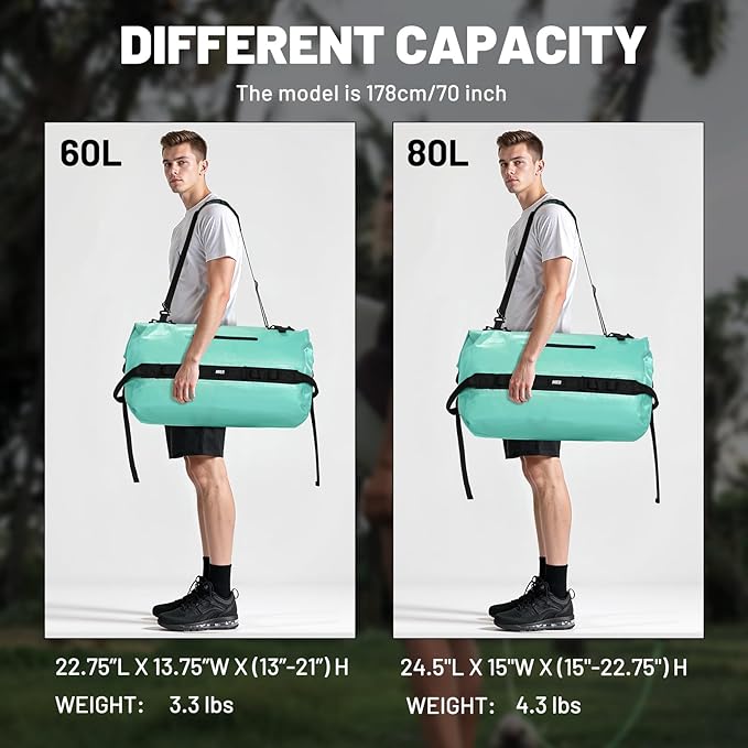 MIER Waterproof Duffel Bag Motorcycle Dry Bag Backpack Large Roll-Top Heavy Duty Dry Duffle Bags for Kayaking Camping Boating Gym Beach Cruise Ship 60L/80L