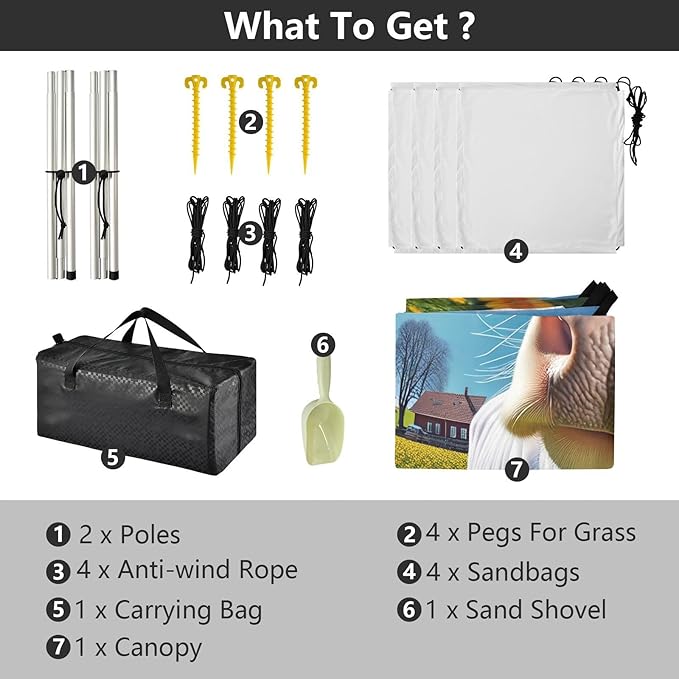 Funny Cow in Sunny Sunflowers Field Beach Tent Sun Shelter Set UPF50+ UV Protection 10.5 x 9.19 FT Camping Shade Canopy with Sandbags Sand Anchors Carrying Bag and Others