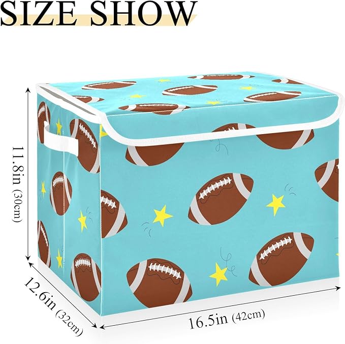 susiyo Large Foldable Storage Bin with Flip-Top Lid Rugby Balls Storage Box Collapsible Closet Organizer Containers Boxes Decorative Baskets with Handles for Home Bedroom Living Room Office