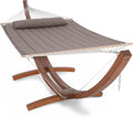 SUNCREAT 2 Person Hammocks for Outside with Stand Extra Large Double Hammock with Wooden Stand Brown
