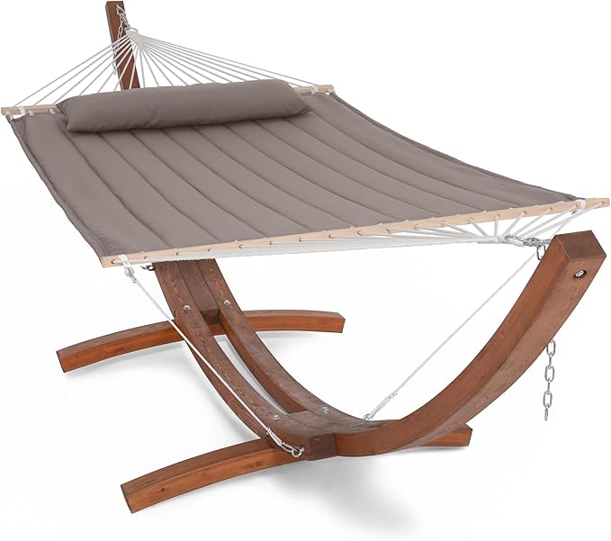 SUNCREAT 2 Person Hammocks for Outside with Stand Extra Large Double Hammock with Wooden Stand Brown