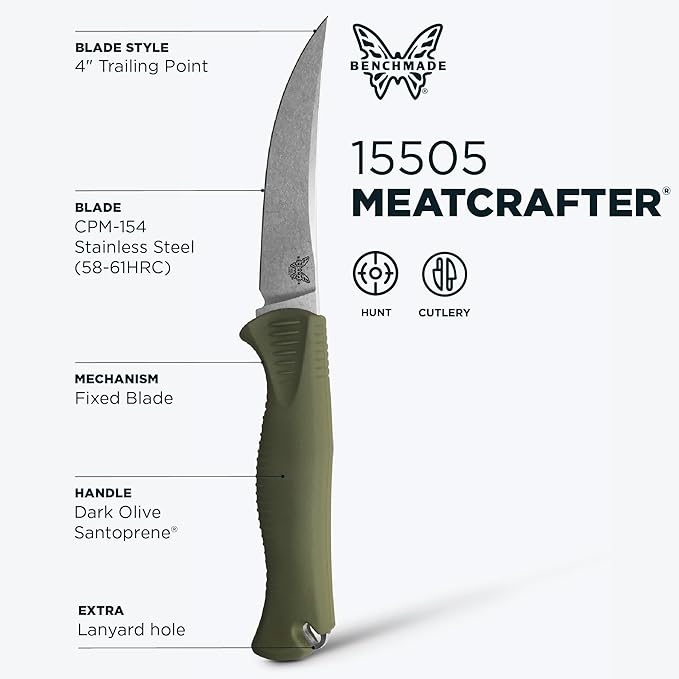 Benchmade - Meatcrafter 15500 4 Hunting and Cutlery Knife with Dark Olive Santoprene Handle (15505)