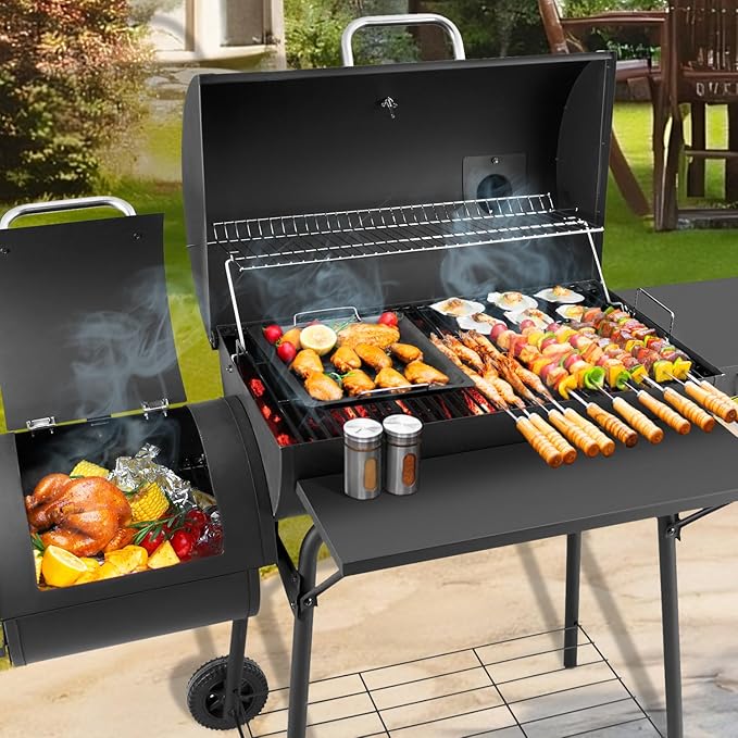Charcoal Grill with Offset SmokerBBQ Grills with Side TableOutdoor Cooking with 714 Square InchesBackyard Camping Picnics Patio and Parties Black by DNKMOR