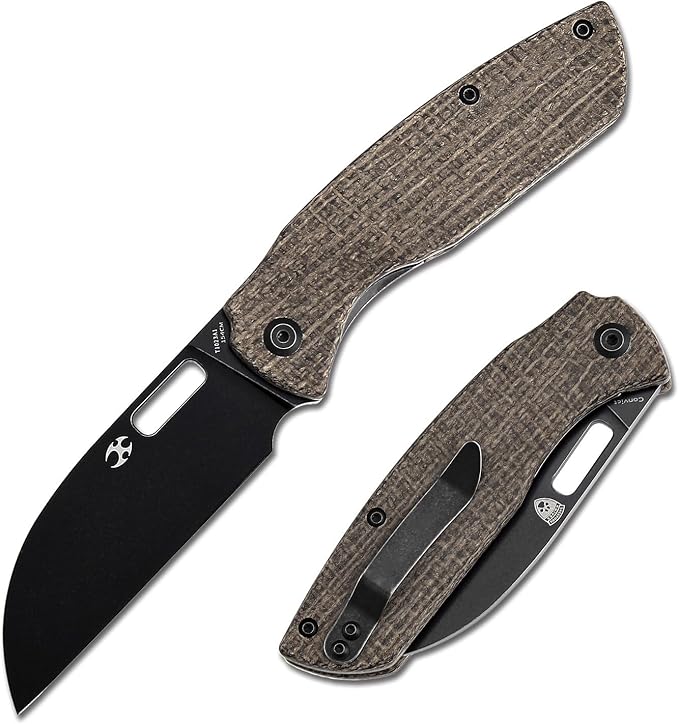 KANSEPT Convict Pocket Folding Knives EDC Camping Knife 3.3'' Black Stonewashed 154CM Material Pocket Knife with Brown Micarta Handle Everyday Carry T1023A1