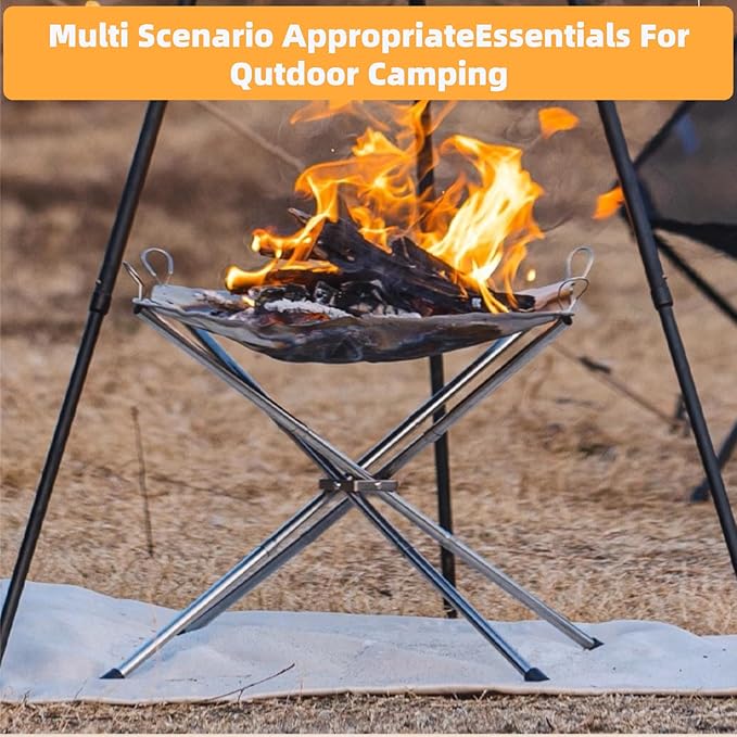 Portable Fire Pit for Camping22 inch Outdoor Folding Fireplace with Heat Resistant Firepit Mat &amp Carrying BagUpgrade 304 Stainless Steel Mesh BBQ Fire Bowl for PicnicsCampfireBackyardGarden
