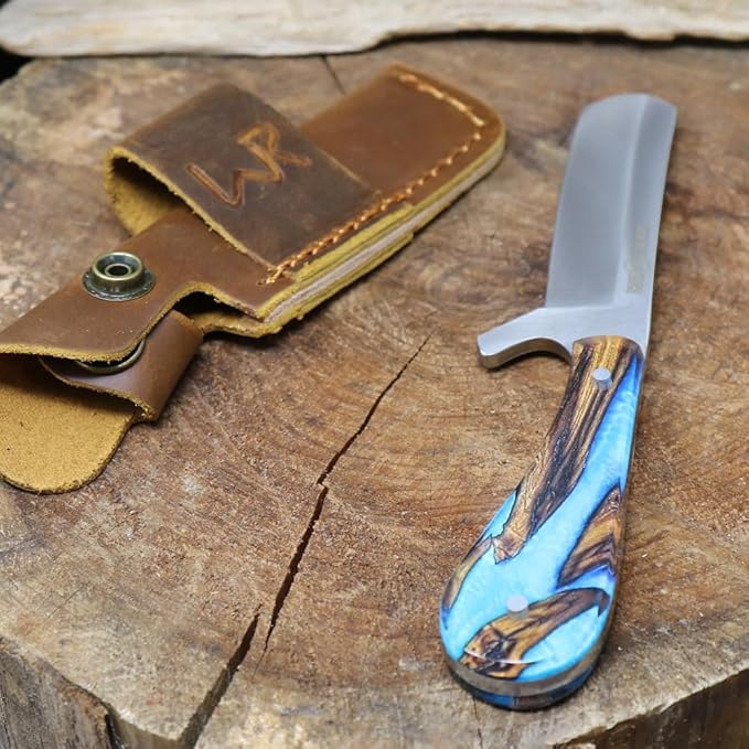 WHISKEY BENT HAT CO. Bullcutter 2 Fixed Blade Knife 440C Stainless Steel 3 Blade w/Leather Sheath (Spring Branch)