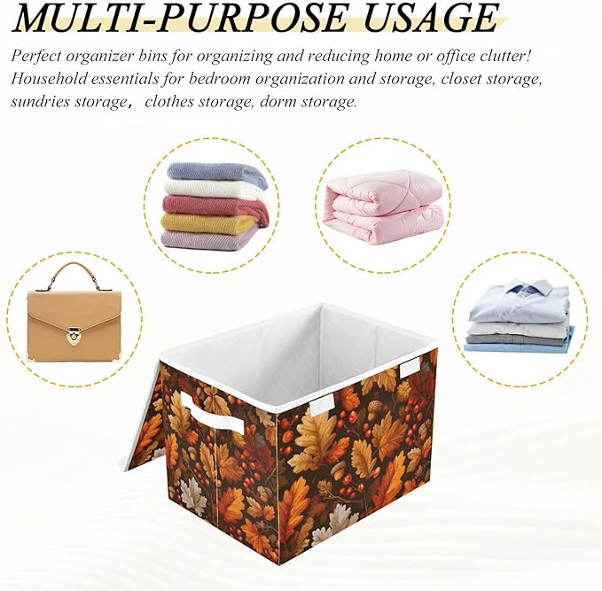 Collapsible Storage Bins with Lids Decorative Fabric Storage Cubes Closet Organizer and Storage Basket Boxes Containers for Clothes Box Chest Nursery Folding Rectangle Fall Maple Leaves