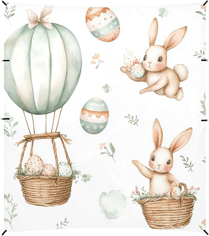 ALAZA Easter Bunnies Easter Eggs Baskets Hot Air Balloons Beach Tent Sun Shelter Portable Canopy Sunshade for Outdoor Camping Picnics Backyard Fun 10x9 ft