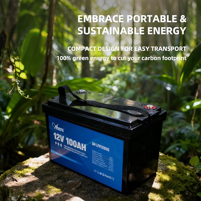 12V 100Ah LiFePO4 Deep Cycle Lithium Battery 15000 Cycles Built-in 100A BMS Perfect for Marine RV Marine Trolling Motor Solar Off-Grid System