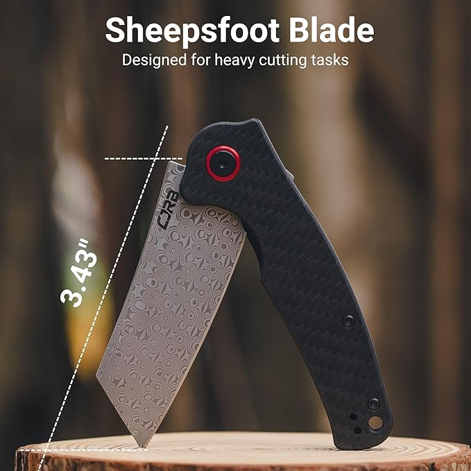 CJRB Damascus Pocket Knife for Men 3.43 Folding Knife with Carbon Fiber Handle Pocket Clip &amp Flipper Opener for Camping Hiking EDC (J1904)