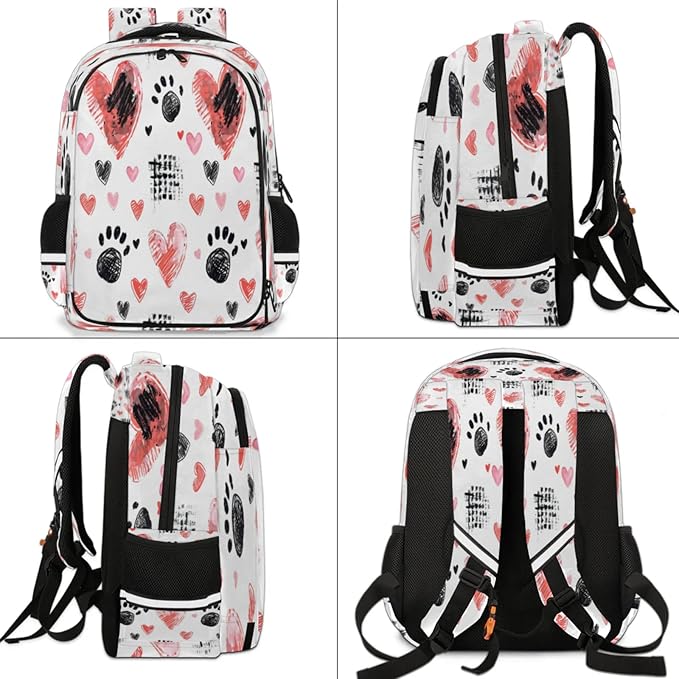 QsirBC Hand Painted Love Grid Skull Multi Compartment Backpack with Reflective Strips Adjustable Padded Straps Large Capacity Waterproof Duffel Bag for Men Women Work and Daily Use