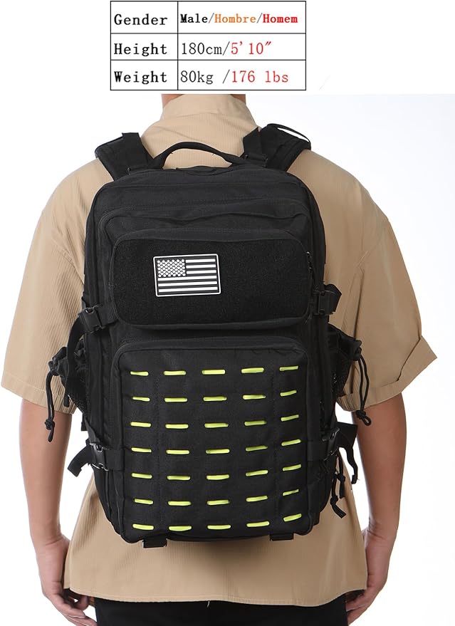 50L Tactical Military Backpack Waterproof Sturdy Bag for Hiking Camping Fishing Gym Backpack with Bottle Holder (Bright yellow Black)