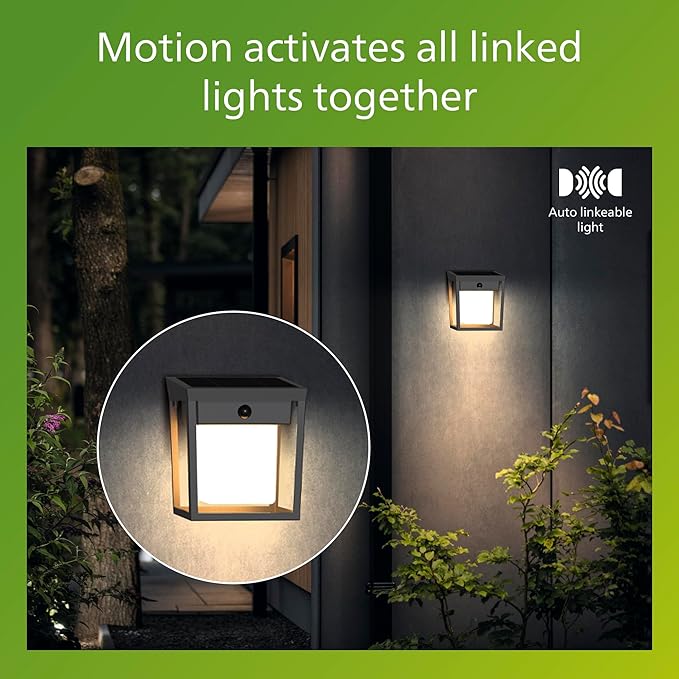 Philips Solar LED 1-Pack Ultra-Efficient Wall Lantern - Blaise Dusk to Dawn Automatically Linkable Daylight and Motion Sensor 3000K Bright White Light IP44 Anthracite