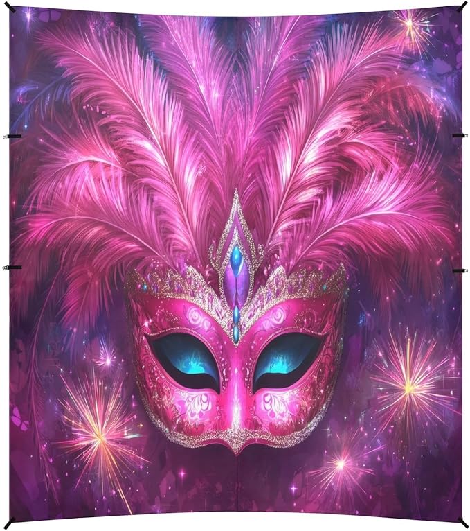 Carnival Masquerade Mask Mardi Gras Beach Tent Sun Shelter Set UPF50+ UV Protection 10.5 x 9.19 FT Camping Shade Canopy with Sandbags Sand Anchors Carrying Bag and Others