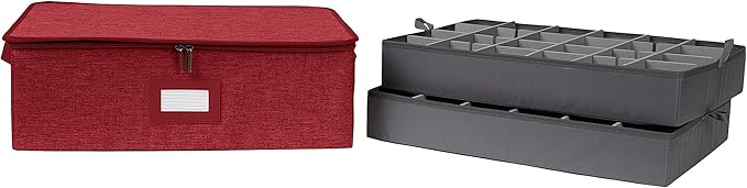 Covermates Keepsakes Adjustable Zip-Top Storage Box FlexGrid Organizer Compartments Heavy Duty Polyester Stackable Design ID Window Reinforced Handles Red Heather