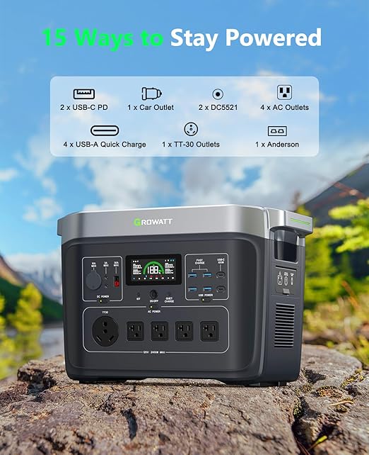 GROWATT Portable Power Station INFINITY 2000 Black Electric Solar Generator2048Wh LifePO4 Battery2400W AC Output for Home Use Outdoor Camping RVs and Emergency Backup(Solar Panel Optional)