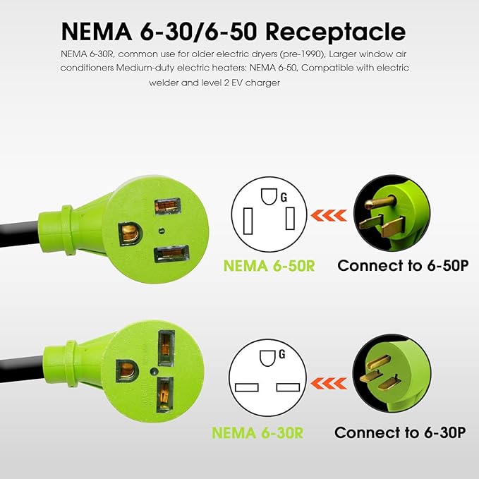 30Amp Generator to Welder Y Splitter Adapter NEMA L14-30P to NEMA 6-50R/6-30R Y Splitter Cord Adapter for 50Amp and 30Amp Welder and Level 2 EV Charger 240V STW 4/10 AWG 2.5FT