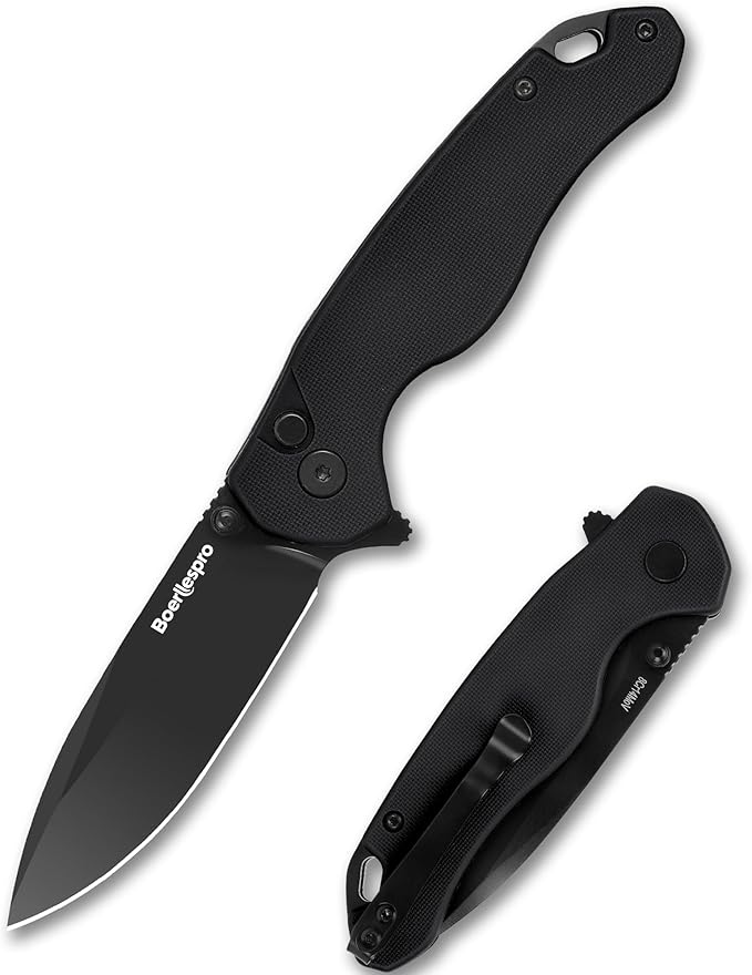 Pocket Knife – 2.99 8Cr14MoV Steel Blade G10 Handle | EDC Folding Knife with Pocket Clip for Men &amp Women | Sharp for Camping Fishing Hunting Tactical Use &amp Survival Hiking -Black