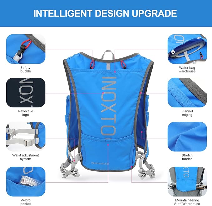INOXTO Running Hydration Vest BackpackLightweight Insulated Pack with 1.5L Water Bladder Bag Daypack for Hiking Trail Running Cycling Race Marathon for Women Men