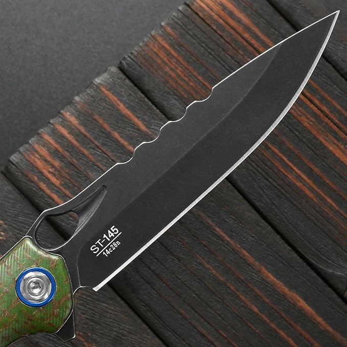 Sitivien ST145 Folding Pocket KnifeBlack Stonewashed 14C28N Steel BladeMicarta Handle EDC Tool Knife for Outdoor SurvivalCampingHikingHunting(Green) …