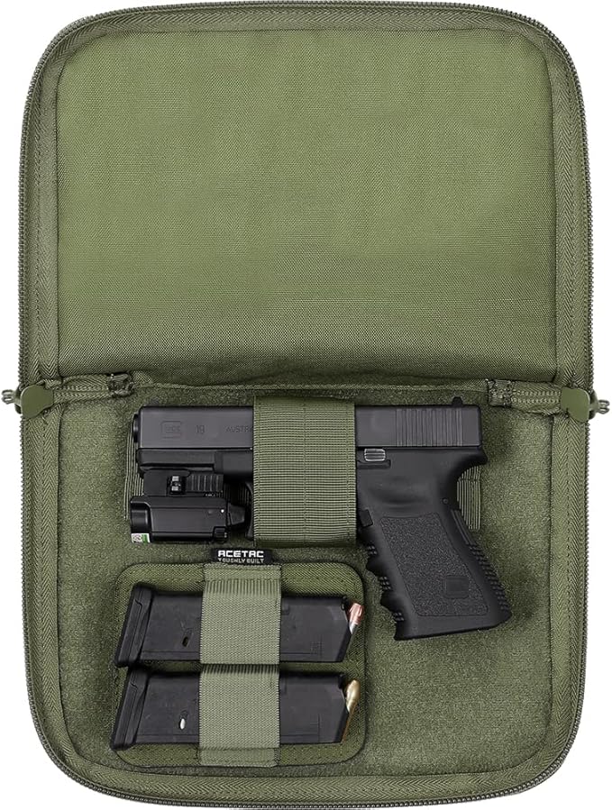 ACETAC [3-Pack Tactical Handgun Case Pistol Storage with Reflective Patch Universal CCW Holster Wrap Hook and Loop Mag Panel (OD Green)