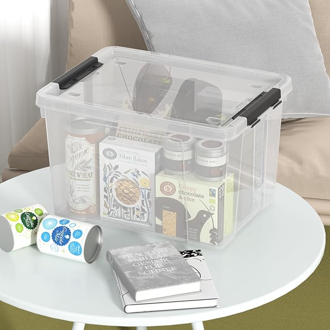 40 Quart Plastic Storage Bin with Lid Clear Storage Tote Bin Pack of 4