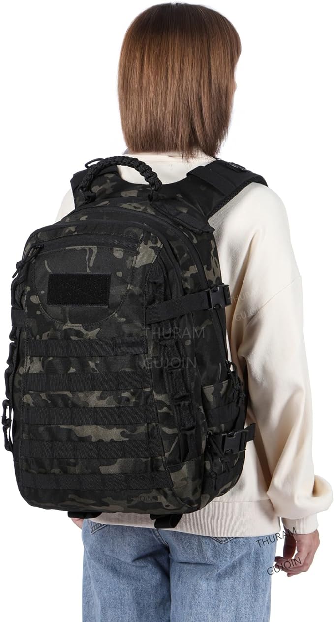 38L Nylon Waterproof Trekking Fishing Hunting Bag Backpack Outdoor Military Rucksacks Tactical Sports Camping Hiking (Camo Black)