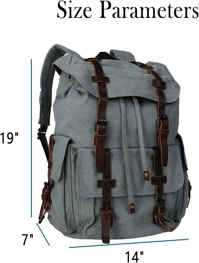 Retro Canvas with Cowhide 30L Large Capacity Backpack Suitable for Men'and Women Multifunctional Rucksack for Hiking/Traveling/Travel (8269 Teal)