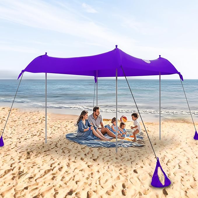 UMARDOO Family Beach Tent Canopy Sun Shade Portable Large Compact Beach Sun Shelter Easy Setup with Packable Bag for Outdoor Travel (Purple 12X12 FT. 4Poles)