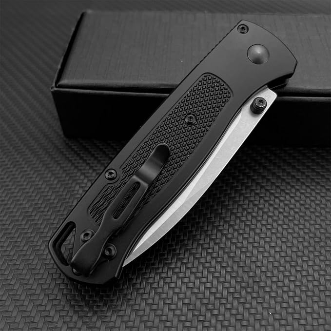 HUAAO EDC Pocket Knife 3.19-inch D2 Steel Blade Lightweight Black Aluminum Handle with Thumb Post Unisex Portable Folding Knife Suitable for Outdoor Camping and Everyday Use