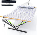 ANAGOO Double Hammock with Stand Heavy Duty Outdoor Hammock for Two 500 LBS Capacity Stable Steel Frame with Balance Strap Easy Tool-Free Assembly for Patio Garden Backyard &amp BeachRound Gra