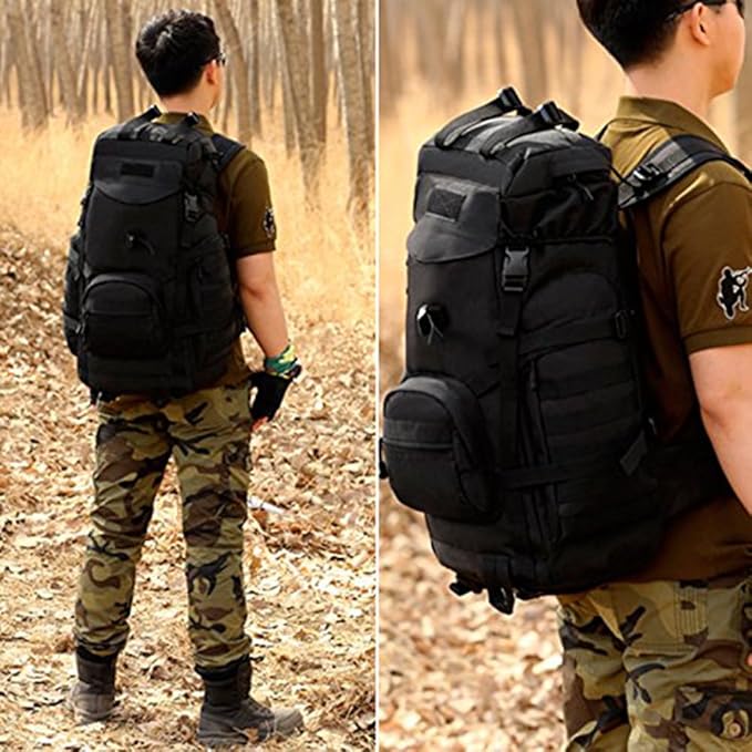 Huntvp 55L Tactical Military MOLLE Backpack Rucksack (Black)