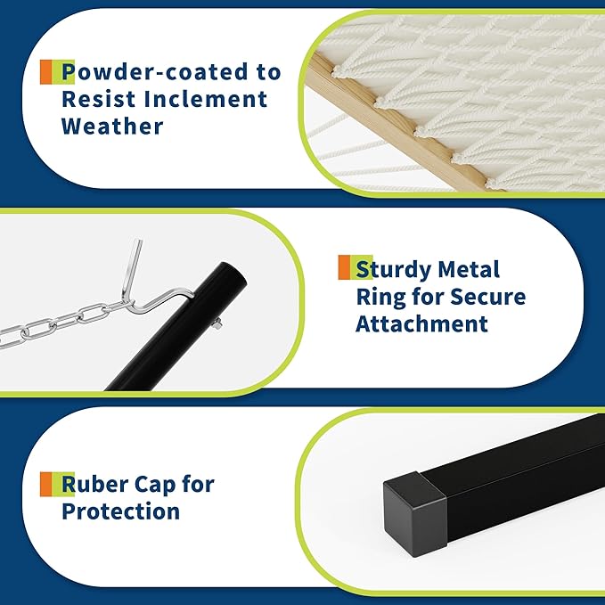 Adventure-Ready Double Hammock with Stand – 2 Person Heavys Duty 475 Lbs Capacity Breathable Cotton Rope &amp Quilted Pad for Camping Backyard or Indoors (Beige)