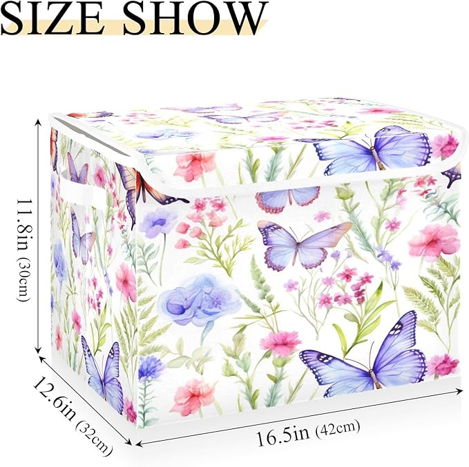 senya Baskets Collapsible Storage Bins with Lids Butterfly Pattern Spring Flowers Storage Boxes Clothes Baskets for Organizing B06D22020