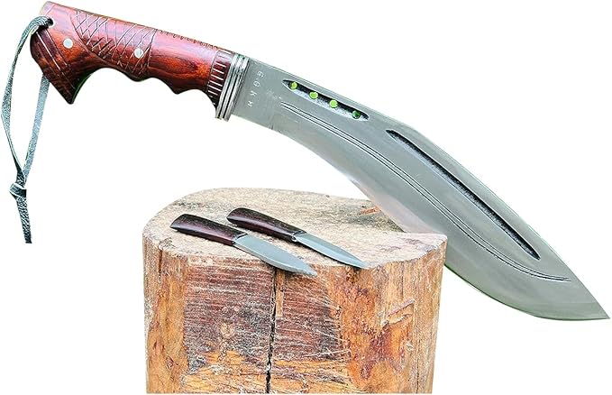 12 Full Tang Farmer Hunting Kukri - Handmade Survival Khukuri - High Carbon Steel Machete - Tactical Knife with Rosewood Handle - Ready to Use