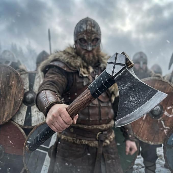 Kacha Store | Custom Handmade Viking Medieval Axes with GiftHand Axe Gifts for MenCamping TomahawkBeardedValhalla with Leather Sheath (Battle Valhalla)
