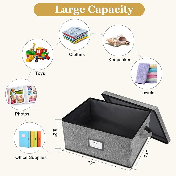 Lukeline VHS Storage Box with Lid Large Capacity VHS Storage Case Holds 50 Tapes Stackable VHS Holder Storage Containers for Living Room Bedroom Study Room (1 Pack)