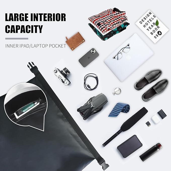 Waterproof Dry Bag Backpack IPX6 Roll-Top Closure Bag Boating &amp Kayak Accessories - Essentials for Camping Swimming Beach Fishing Rafting Travel Black
