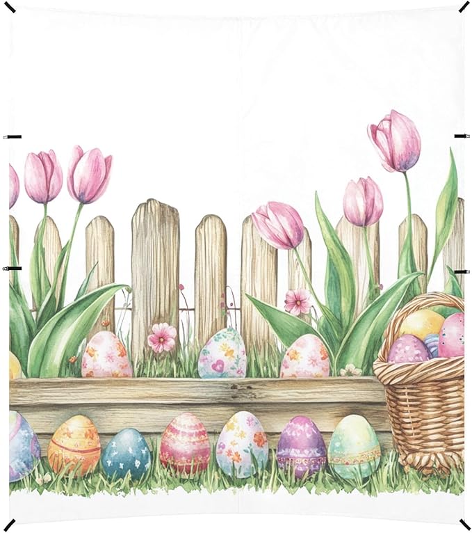 ALAZA Watercolor Wooden Fence Tulips Basket Easter Eggs Beach Tent Sun Shelter Portable Canopy Sunshade for Outdoor Camping Picnics Backyard Fun 10x9 ft