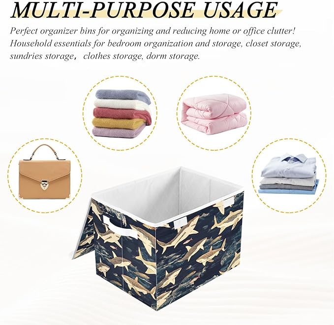 Storage Cube with Lid Japanese Fishes Print 16.5×12.6×11.8 IN 1 Pack Collapsible Large Capacity Foldable Storage Basket Bin Organizer