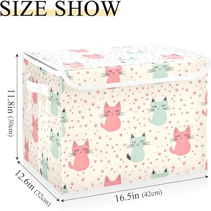 Storage Cube with Lid Cute Cat Print 16.5×12.6×11.8 IN 1 Pack Collapsible Large Capacity Foldable Storage Basket Bin Organizer