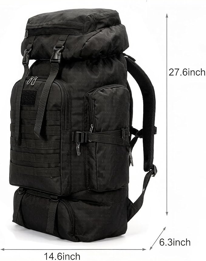 80L Camping Hiking BackpackMolle Military Tactical Rucksack BackpackWaterproof Lightweight Hiking Backpack for Outdoor (Black 80L)
