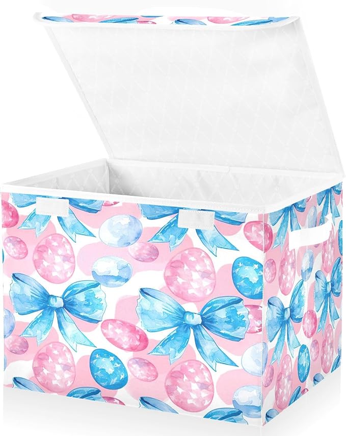 Bows and Eggs Fabric Storage Bins with Lids and HandleFoldable Storage Bins with LidsCloset Organizers for Clothes Storage Room Organization Office Storage Chest Organizer