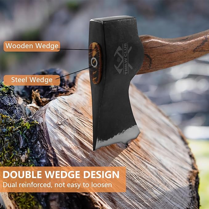 15.7 Hand Forged Axe Camping Hatchet with 1065 Carbon Steel &amp Wooden Handle Bushcraft Hatchet with Leather Sheath and Axe Sharpener Survival Ax for Outdoor Adventures and Gardening