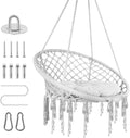 Hammock Chair Swing Cotton Rope Handwoven Hanging Chair 330 Pounds Capacity Tassels Hammock Swing for C-Hammock Stand Living Room Yard Garden Balcony (Grey)