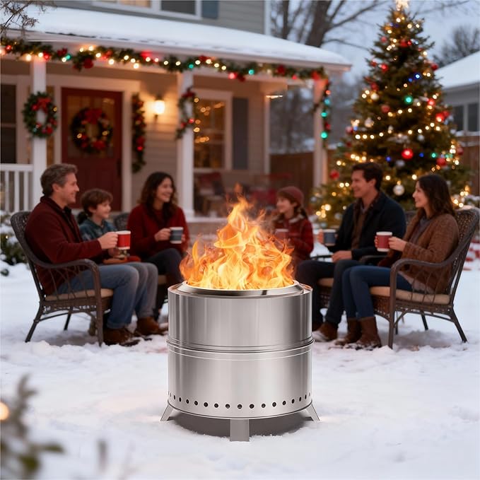 Breezz Smokeless Fire Pit 19.3 Inch Stainless Steel Outdoor Wood Burning Firepit with Carry Bag Portable Bonfire Stove for Backyard Patio Camping and Picnic Efficient Airflow &amp Low Smoke Desi
