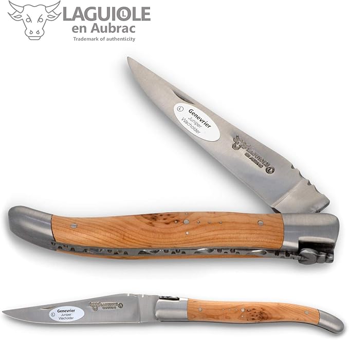 Laguiole en Aubrac Handmade Knife 12 cm L0212GEIF Juniper Wood Handle Blade and bolsters Stainless Steel