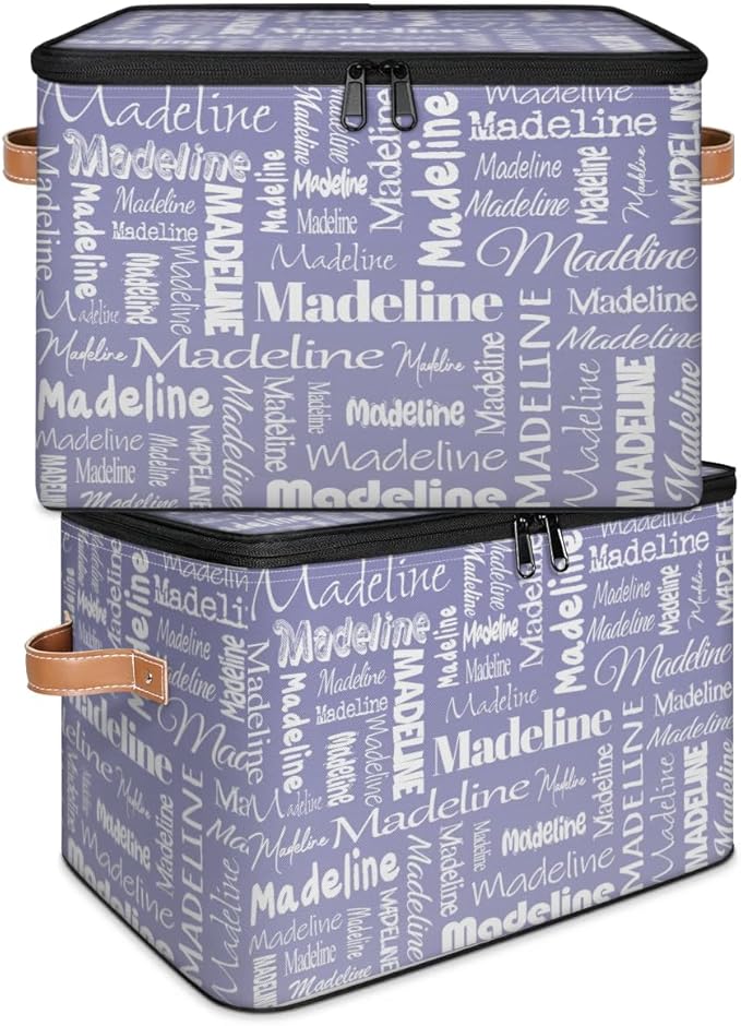 Custom Storage Basket with Name Personalized Keepsake Box with Zipper Lid Foldable Fabric Memory Bin Large capacity with Handle Haze Purple