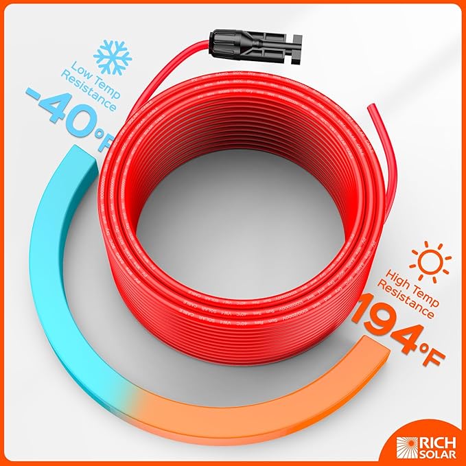 RICH SOLAR 30 Feet 10 Gauge Solar Extension Cable One Pair Connect Solar Panel to Charge Controller