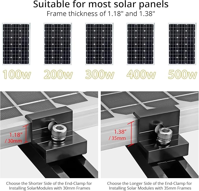 Anbte 6Pcs Solar Panel Bracket Kit Aluminium Solar Panel Roof Mounting Kit 7.87 Mounting Rail 30mm/35mm Solar Panel Mounting Brackets for Metal Roof Tin Roof Flat Roof Sheet Roof
